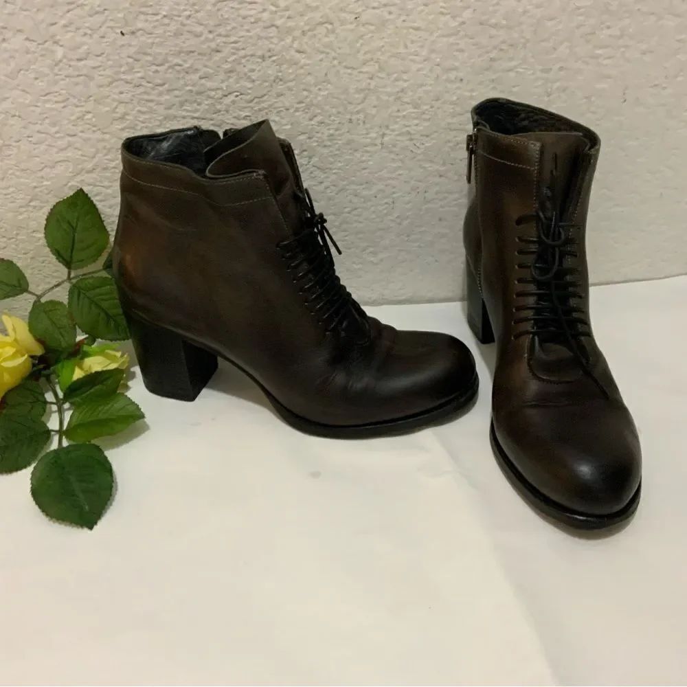 PANTANETTI Brown Leather Women's Shoes Ankle Boots Italy Size US 8.5  EU 38.5